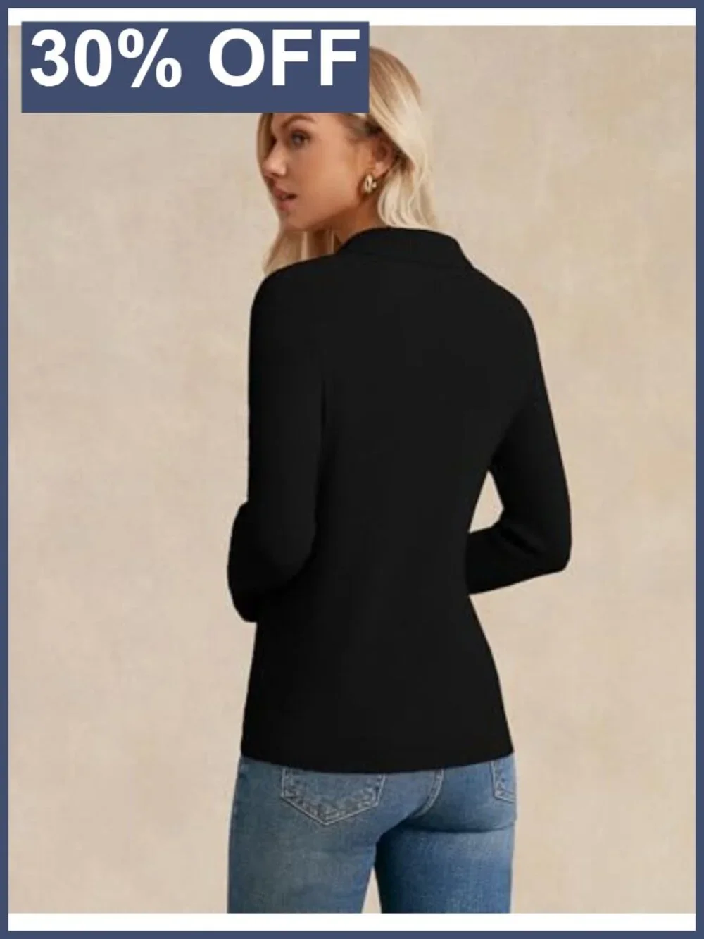 Women Long Sleeve V Neck Collar Knit Pullover Sweater